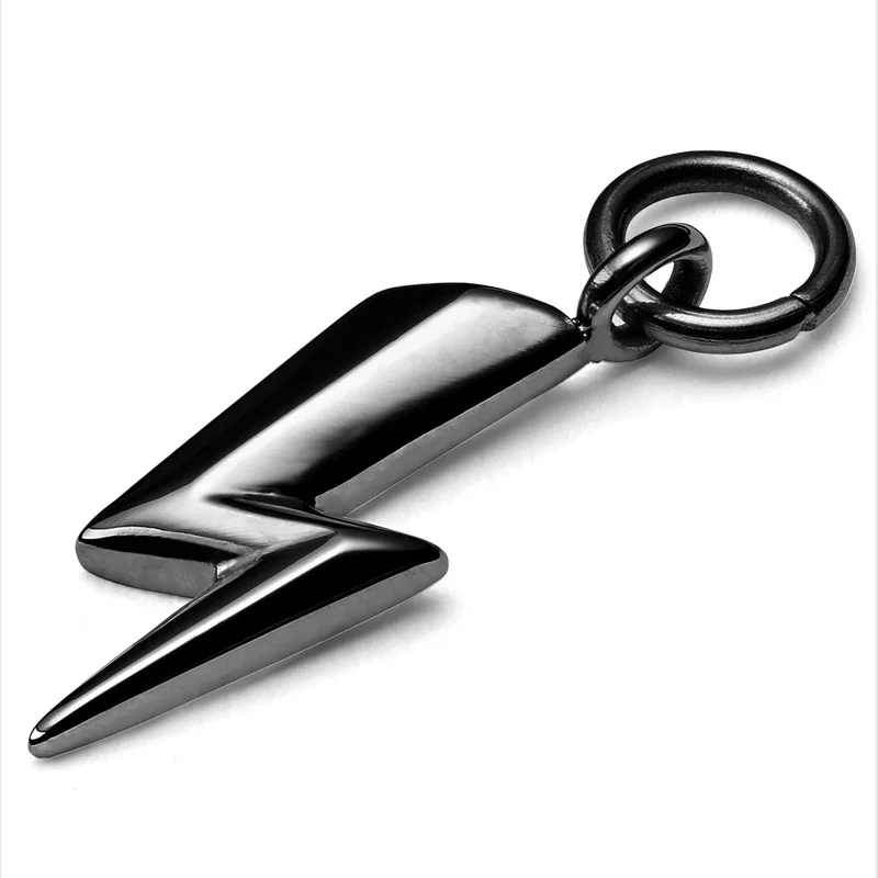 Black Steel Lightning Bolt Charm for Men - Charm Hoop Earrings