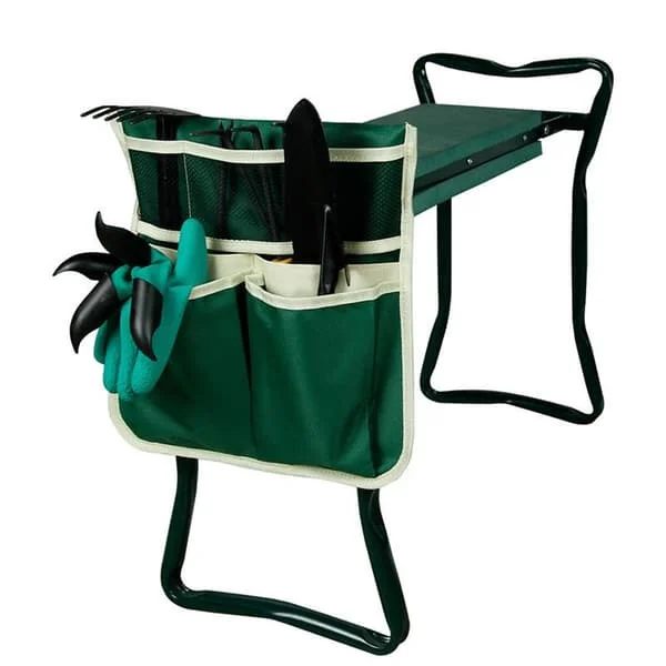 Hageknele-verktøyveske Bærbar Tote Bag Organizer for Knelestol Hagestol Hengende Vesker Grønn og Beige