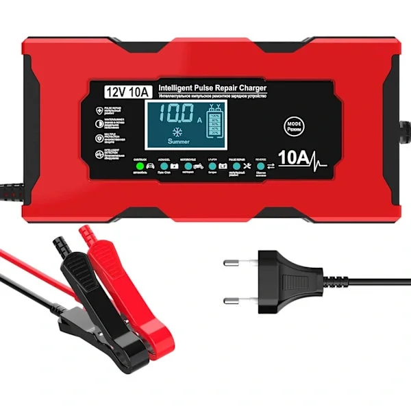 10A 12V LiFePO4 Batterilader, Smart Batterilader med Automatisk Reparasjonsfunksjon og LCD-Skjerm, Bilbatterilader[CO]