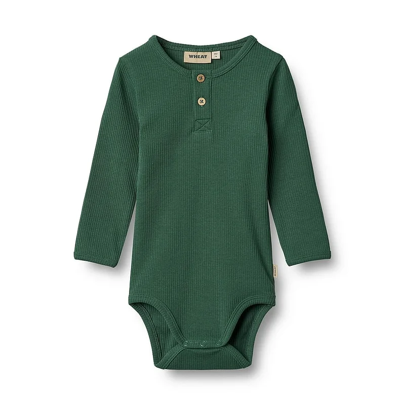 WHEAT Body Long Sleeve Benny Green Tea Str 74/9m, Tøj & Bolig, Børnetøj, Sparkedragter & Bodyer