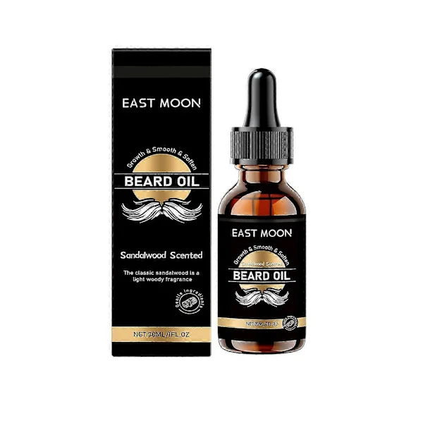 Premium Sandeltræ Skægolie til Mænd Nærende, Fugtgivende & Reparation af Spaltede Spidser med Jojoba & E-vitamin Blødgør & Glatter Skæg, Opkvikkende 