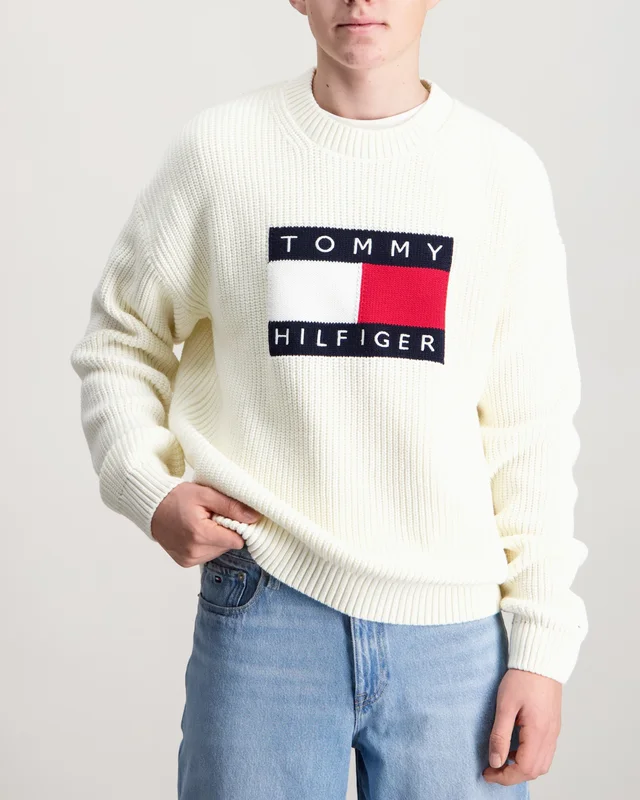 Tommy Hilfiger HERITAGE FLAG SWEATER Vit Tröjor Kille - Kids Brand Store