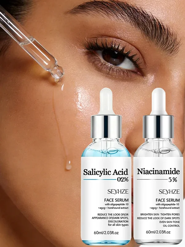 AliExpress - SEYHZE Lot de 2 Essences à l'Acide Salicylique et Niacinamide 5% Niacinamide Céramides Purslane pour Éclaircir la Peau, Resserrer les 