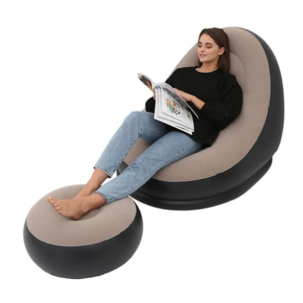Inflatable Chair Folding Flocking PVC Comfortable with Footrest Blow Up Lounge Chair for Outdoor Camping Travel Coffee