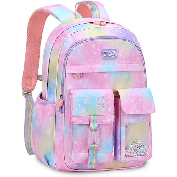 Sweet Dreamy Pink Kids Backpack, Galaxy, School Bag, Girl, School Backpack, School Bag, Daypack with Chest Strap[JUN]