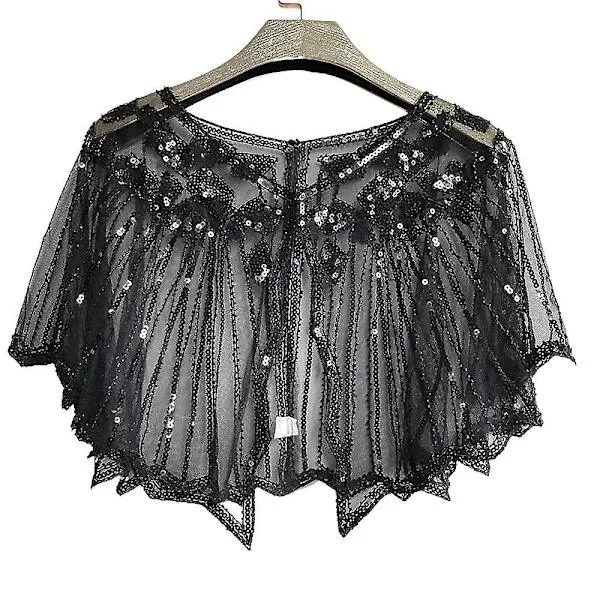 1920'er Flapper Kostume Sjal Wraps Sequin Glitter Perlebesat Aften Cape Brude Sjal Bolero Flapper Cover Up