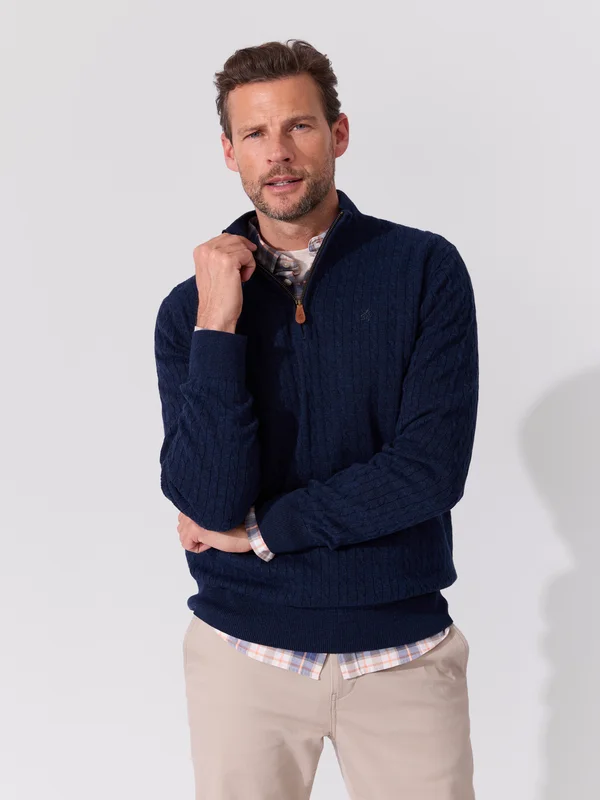 MATCH - Coast zip genser - Redford - Str. L - Herre - Gensere & Cardigans - Blå - 100% bomull