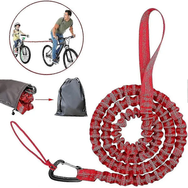 Sykkel slepetau Barn Slepetau for sykkel Slepetau Elastisk sykkel Bungee Slepetau, Lastekapasitet 500 Lbs (rød - 170cm) -Sy