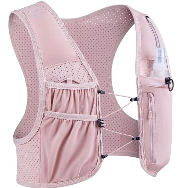 Men's and Women's Running Vest, 500ml Soft Flask Included, Lightweight Reflective Hydration Backpack with Adjustable Straps Pink*-F2-