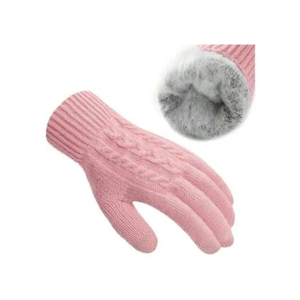 Thick Fleece Lined Touchscreen Gloves for Women - Warm Knitted Wool Gloves for Cold Weather and Outdoor Use