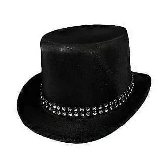 Strass Høj Hat til Maskerade Fest Gentleman Hat Jazzy Hat Iøjnefaldende Voksen Koncert Kostume Hat Hovedbeklædning Sort (Sort)
