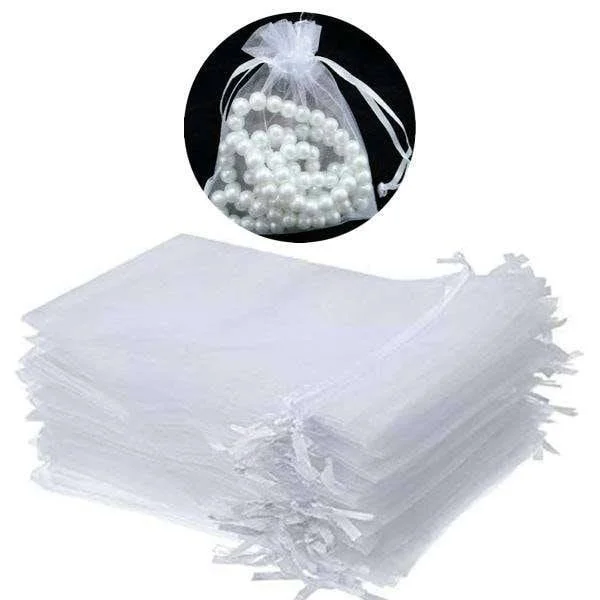 100 stk. hvide organzaposer 9x7cm - Håndlavede gaveposer, bryllupsfavoritposer, smykkeopbevaring, festartikler