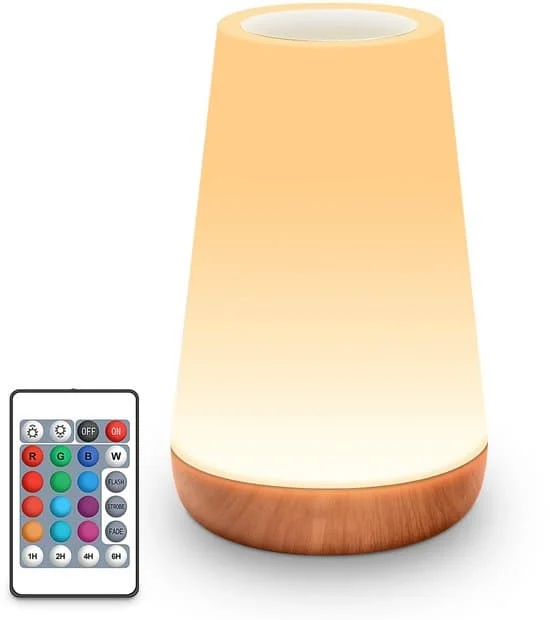 LED Table Lamp - Touch Controlled LED Bedside Lamp - Desk Lamp - Dimmable Lamp with Remote Control and RGB Color Change - USB Rechargeable
