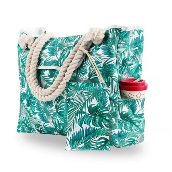 Stor Strandtaske til Kvinder med Lille Taske, Vandtæt & Rummelig Strandtaske, Strandtaske / Beach Bag - Picnictaske - 42x15x42 cm