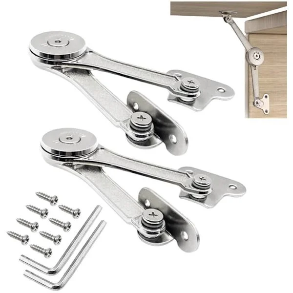 2 Pieces Adjustable Zinc Alloy Lift Support Hinges, for Cabinet Door, Drawers, Wooden Storage Units, Kitchen