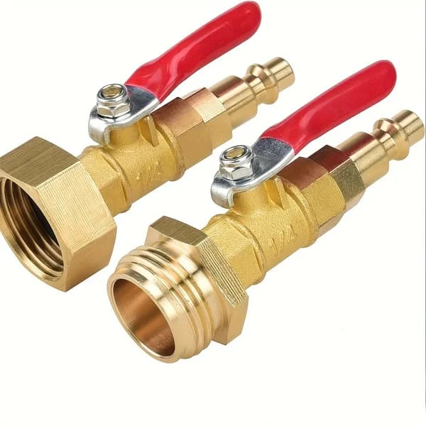2 stk kuleventiladaptersett i messing, hann- og hunngjenger hurtigkobling slangeavstengningsventil med teflontape gummipakninger