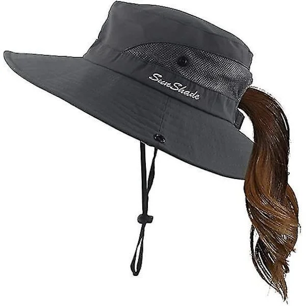 Womens Summer Sun Hat Wide Brim Outdoor Uv Protection Hat Foldable Ponytail Bucket Cap For Beach Fishing Hiking