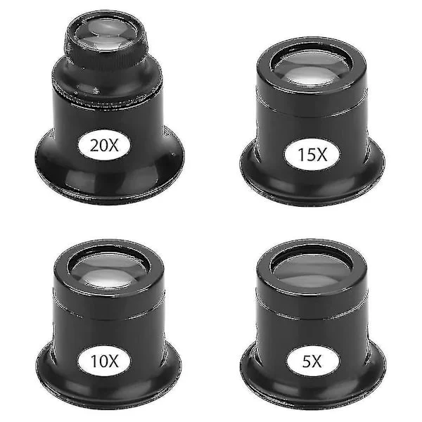 Forstørrelsesglas til briller, sæt med 5x 10x 15x 20x - 4 stk Urmager Lup Forstørrelsesglas