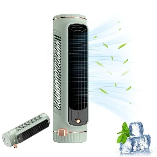 Stille tårnvifte, luftkjøler, klimaanlegg, tårnvifte, 3 hastigheter, USB oppladbar, grønn