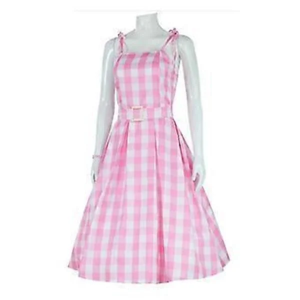 Barbie Film Cosplay Kostume Kvinder Pink Gingham Underkjole Halloween Fest Midi Kjoler Udklædning -NMAOV(L C)
