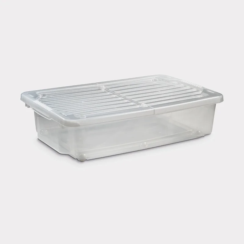 Storage box with lid & wheels Nordiska Plast Nordic Underbed, transparent, 790 x 490 x 200 mm, 55 litres