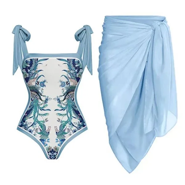 2026 Kvinnor Baddräkt Bikini Baddräkt Topp Klänning Set Blomstermönster Dam Baddräkt Tvådelad Kostym Mode Dam Baddräkter