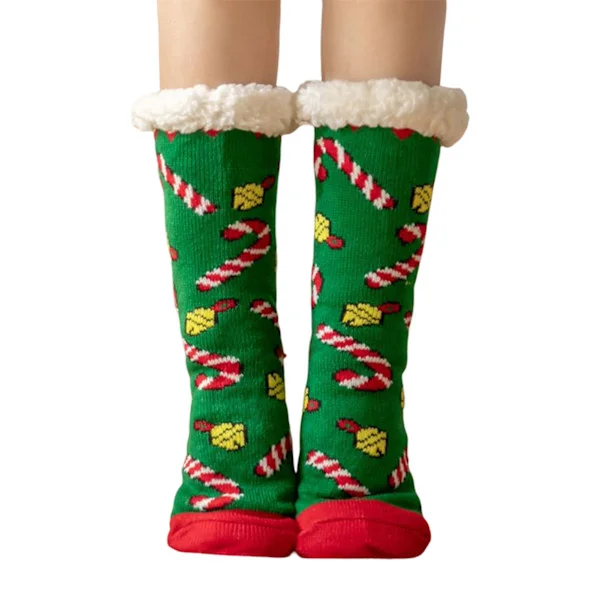 Women's Christmas Socks Penguin Santas Pattern Design Home Sleep Slippers Socks Padded Floor Socks Green Bell