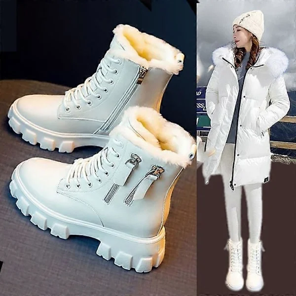 【NX】Svarta stövlar Vinterstövlar Dam Ankelstövlar Goth-skor PlatCompatible withm-stövlar Snöstövlar Dam Varma Beige Plysch