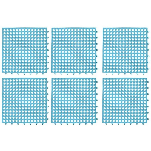 6 Pieces Anti-Slip Splicing PVC Bathroom Toilet Kitchen Floor Mat Non-Slip Toilet Mat Floor Mat 30X30CM Blue