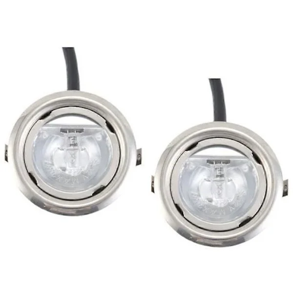To 20W halogenlamper, egnet for kjøkkenhetter, 12V AC, klar glasskjerm, 65mm diameter, egnet for belysning av kjøkken og ventilasjonshetter.