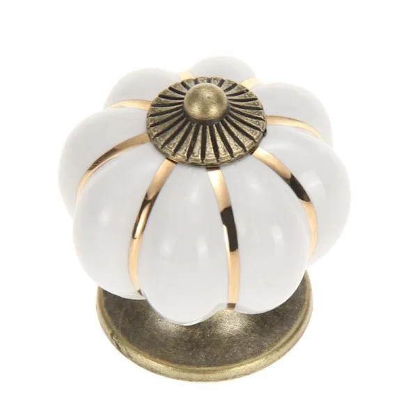 4 pcs Ceramic Door Knobs Vintage Pumpkin Cabinet Drawer Handles White