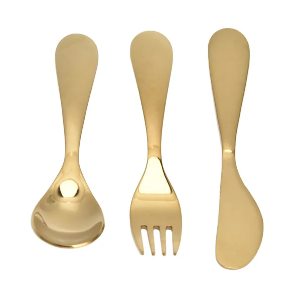 【NX】304 Rostfritt Stål Köksservis Set Barn Gaffel Sked Kniv Guld Bestick Set Guld