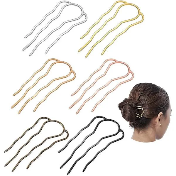6 stk. 87 mm Hårgaffel Clip Stick Hår Side Kam Hårnål Hårknude Opsætning Hårpinde Legering 4 Ben Knude Hårnåle Clips Grips til Kvinder Hårstyling Til