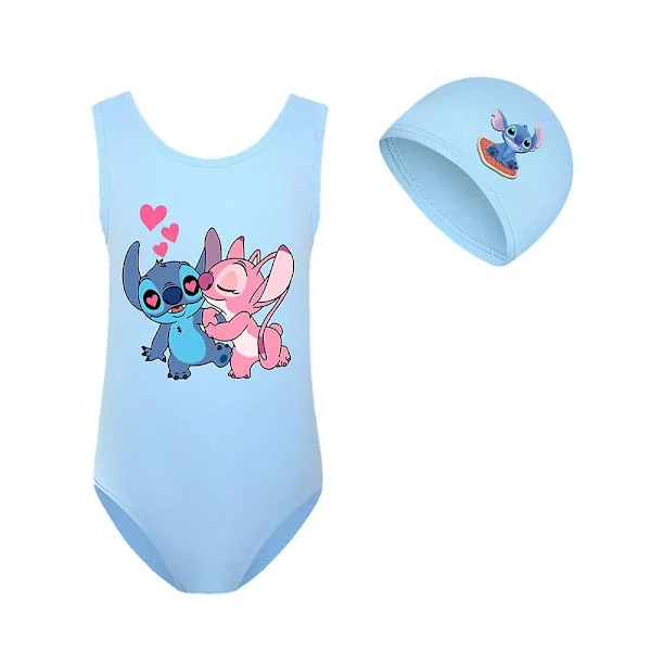 7-14 år Barn Tonåringar Lilo & Stitch One Piece Baddräkt Badkläder med cap för sommaren Beach Holiday Pool Surf School