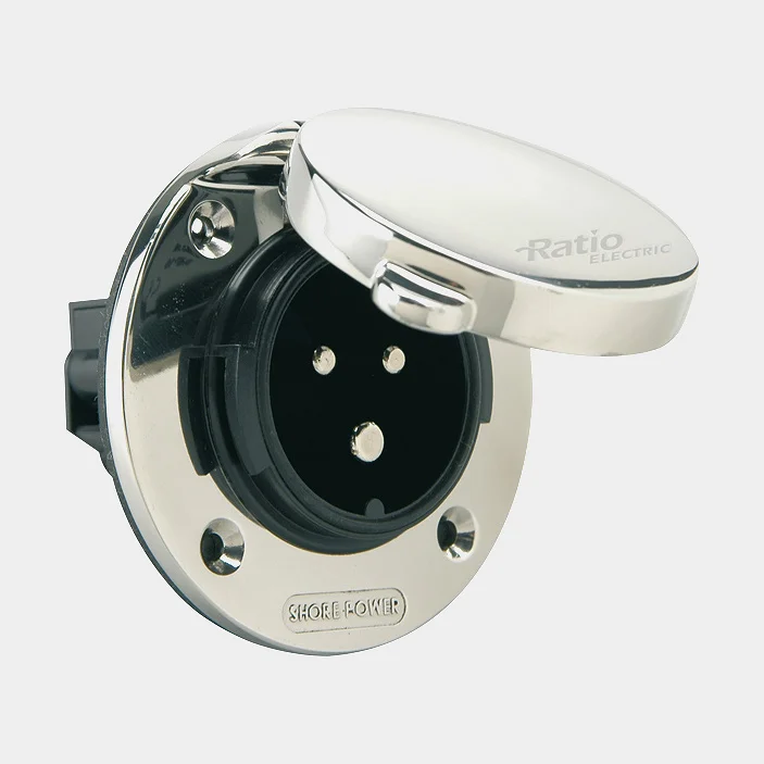 Shore power inlet Ratio, 250 V, 16 A, CEE (male), with Easy Lock System, stainless steel