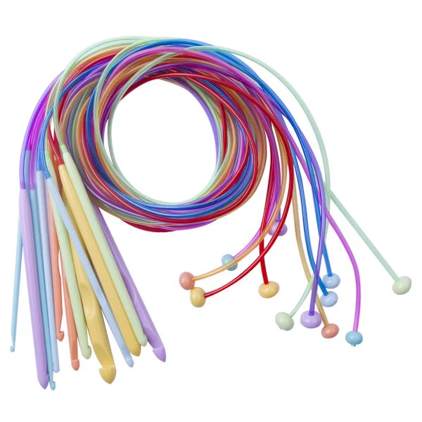 Tunisisk Heklenål Rundpinne med Kabel, 120 cm, 12 Afghanske Heklenåler 3.0mm - 12.0mm for Ca
