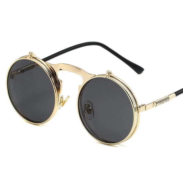 Retro Runde 80'er Flip Up Steampunk Solbriller Spejl Vintage Cirkel Solbriller Øjenbryn til Mænd Kvinder