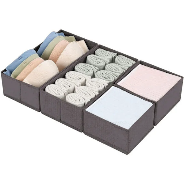 Clothing Drawer Organizer, 4-Pack Shallow Drawer Dividers for Nursery, Clothes, Baby Clothes, Socks, Underwear, Ties (Grey)