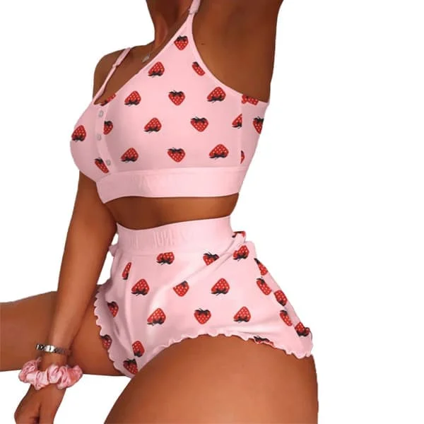 Pyjamas Set Dam Kortärmad Bekväm S Storlek Rosa Nattkläder för Sommaren
