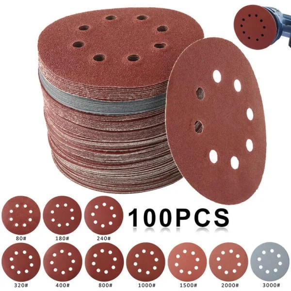 100 stk sandpapir for roterende slipemaskin 80/180/240/320/400/800/1000/1500/2000/3000 125mm-tfrf