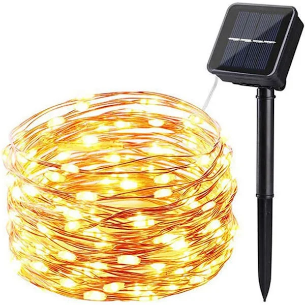 20M200 LED Solcelle Lyslenke Utendørs Vanntett Kobbertråd Lyslenke 8 Blinkende Mønstre LED Juletre Lyslenke Varmhvit