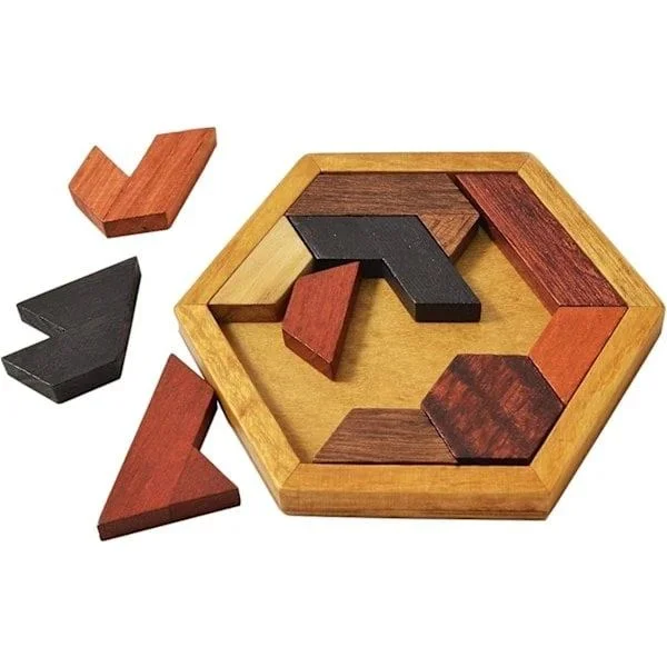 Hexagon Tangram Puslespil Træpuslespil til børn og voksne Udfordrende puslespil Træ Hjernetræning Puslespil til voksne Puslespil