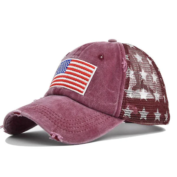 Tredimensjonal brodert baseballcaps vasket amerikansk flaggbroderi caps mesh caps femspiss stjerne mesh caps