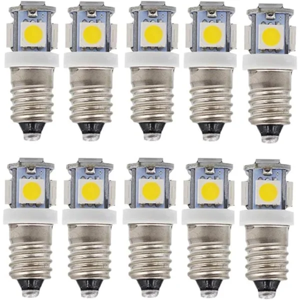 E10 AC LED-lampor, 10 st 12V Kallvitt 5 LED-lampor, E10 Miniatyrskruv 0,5 Watt 50Lm (AC12V, Kallvitt)
