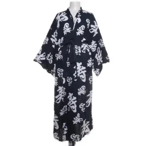 Mörkblå kimono med vitt mönster