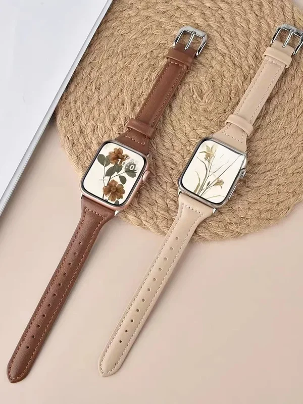 AliExpress - Bracelet en cuir mince pour bracelet de montre Apple 44mm 45mm 41mm 40mm 38mm bracelet pour femme iWatch série 9 8 7 6 5 4 3 SE Ultra 2 