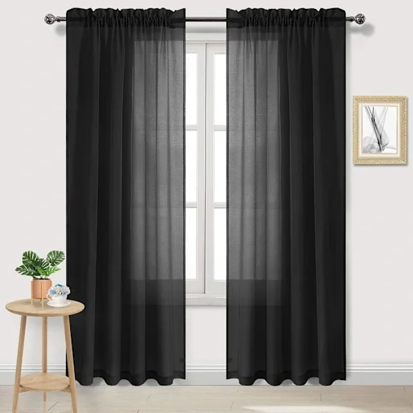 Mustat läpikuultavat verhot, puoliläpinäkyvät verhot makuuhuoneeseen ja olohuoneeseen, 137 x 213 cm pituus, 2 kpl
