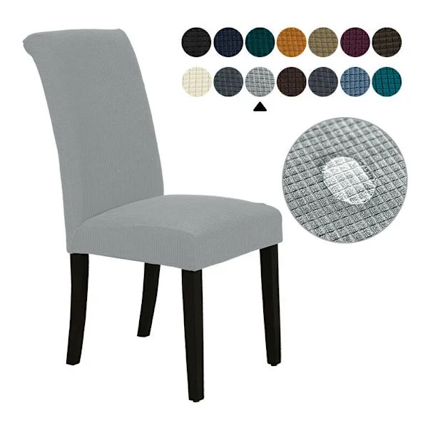 Stolsöverdrag 6 st Matsal Jacquard Avtagbara Tvättbara Stolsöverdrag Universella Stolar för Bröllop, Kök, Bankett (6 Delar, Silver) -M