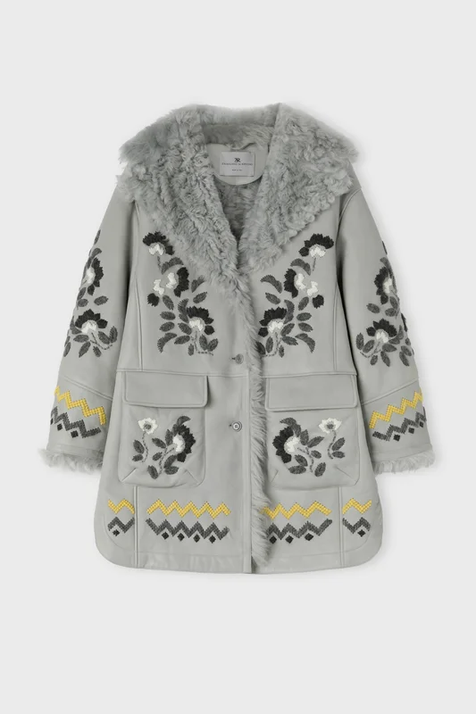 Ermanno Scervino Shearling coat in genuine sheepskin with hand embroidery