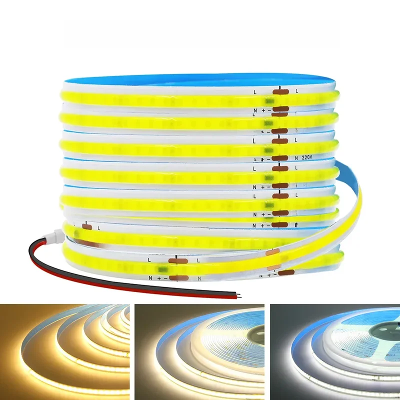 AliExpress - 220 V, 5 m, 10 m, 15 m, 20 m, 50 m, COB-LED-Streifen, superhell, 240 LEDs, Flexband, lineare Beleuchtung, RA90, warm, natürliches Weiß, 